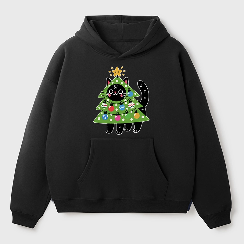 Tokyo-Tiger Christmas Tree Cat Aldult Fleece Hoodie