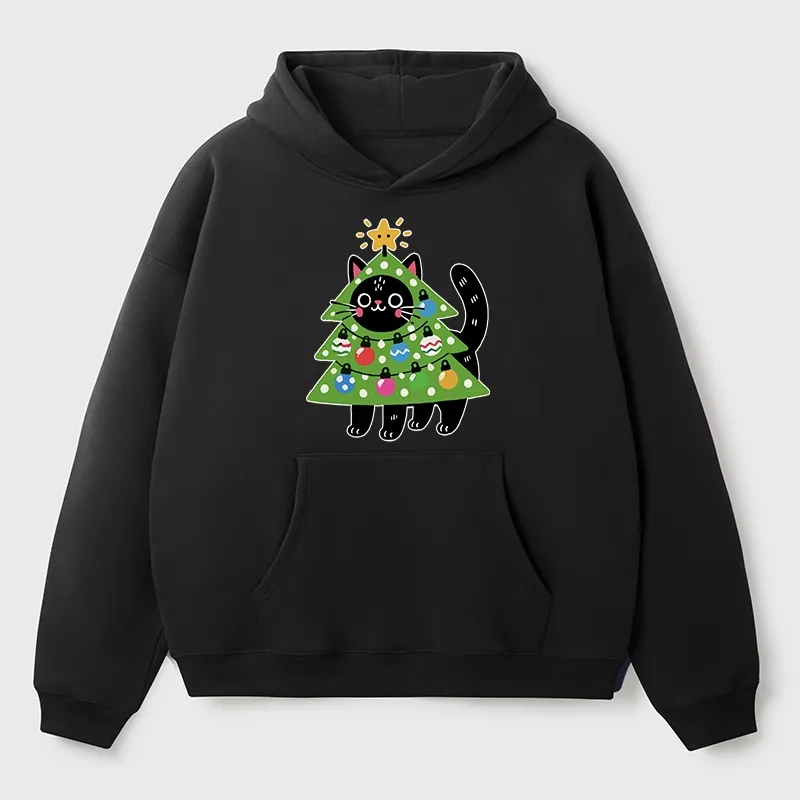 Tokyo-Tiger Christmas Tree Cat Aldult Fleece Hoodie