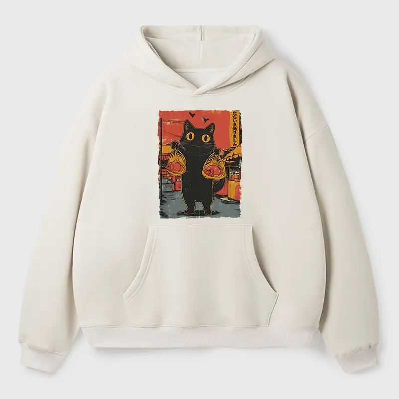 Tokyo-Tiger Cat Fishing Japanese Aldult Fleece Hoodie