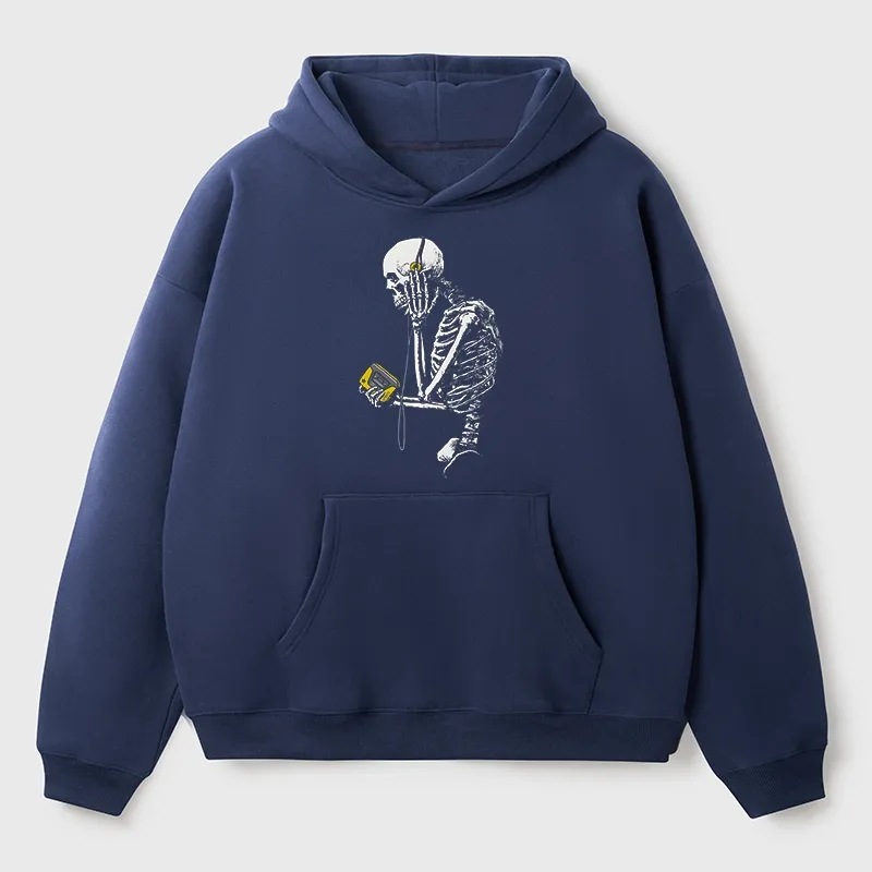 Tokyo-Tiger Skeleton Listening To Music Aldult Fleece Hoodie