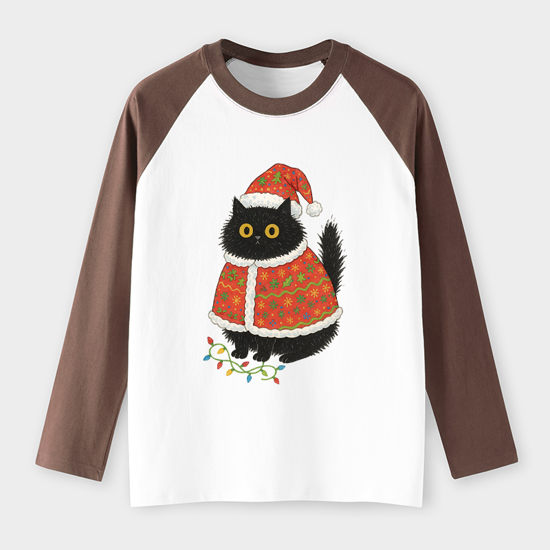Tokyo-Tiger Cat Wearing Santa Hat Raglan Long Sleeve T-shirt
