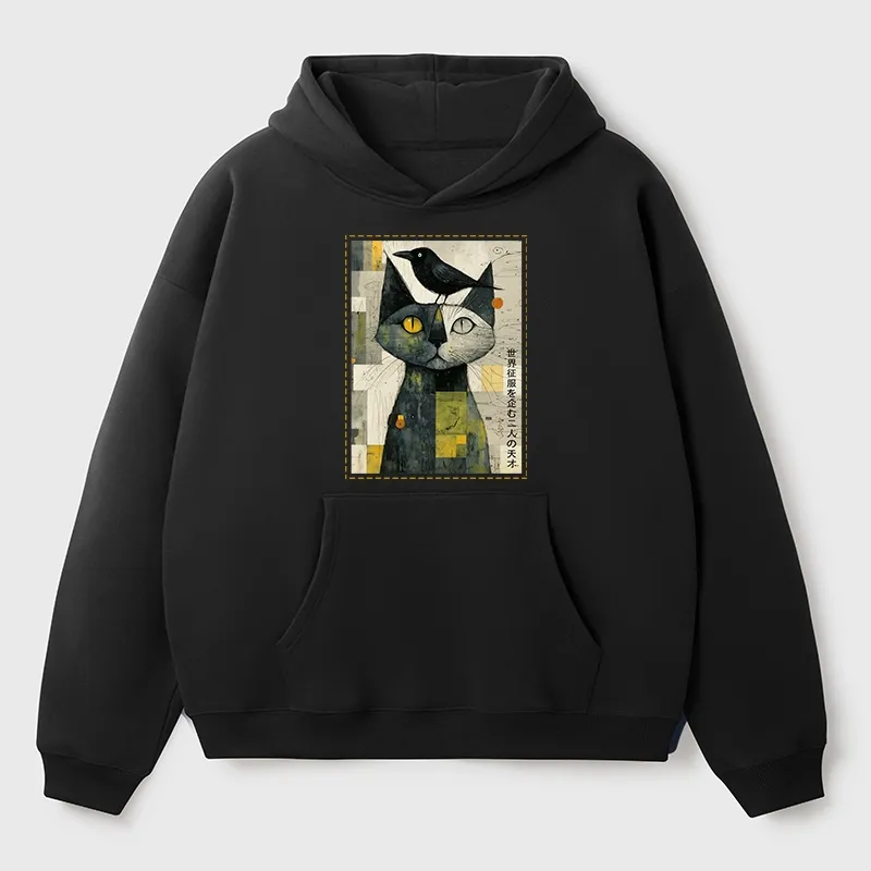 Tokyo-Tiger The Cat And The Crow Are Planning To Rule The World Aldult Fleece Hoodie