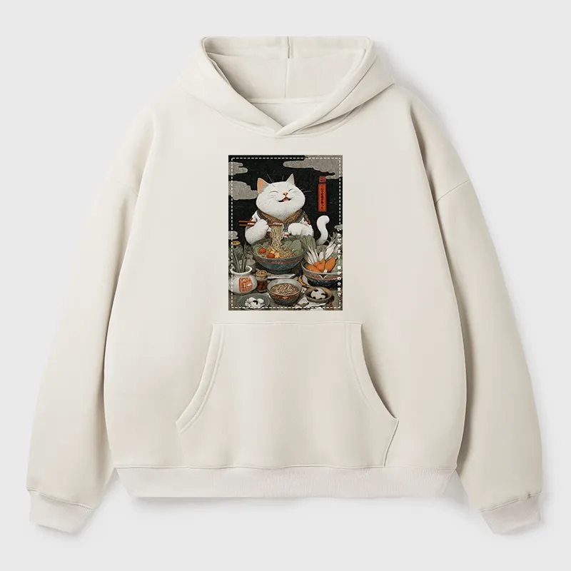 Tokyo-Tiger The Ramen-Loving Cat Aldult Fleece Hoodie
