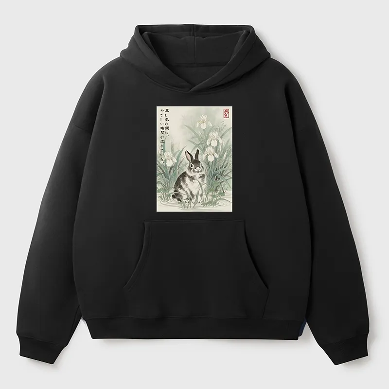 Tokyo-Tiger Little Rabbit Beneath the Blooming Irises Aldult Fleece Hoodie