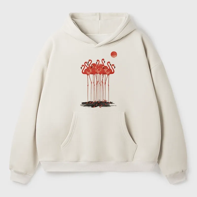 Tokyo-Tiger Flamingos at Dusk Aldult Fleece Hoodie