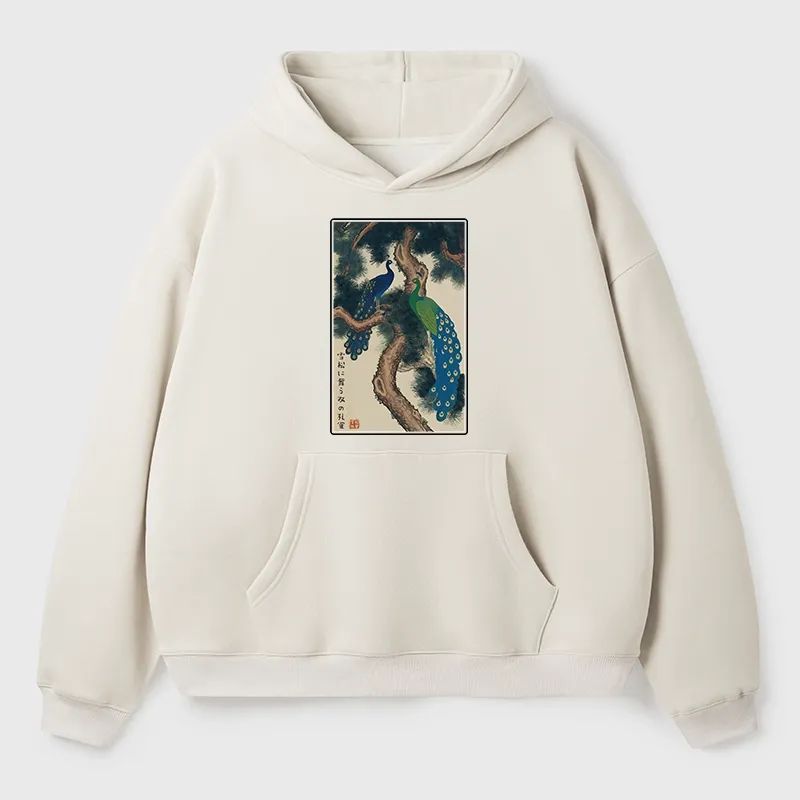 Tokyo-Tiger Peacocks in Snowy Pines Aldult Fleece Hoodie