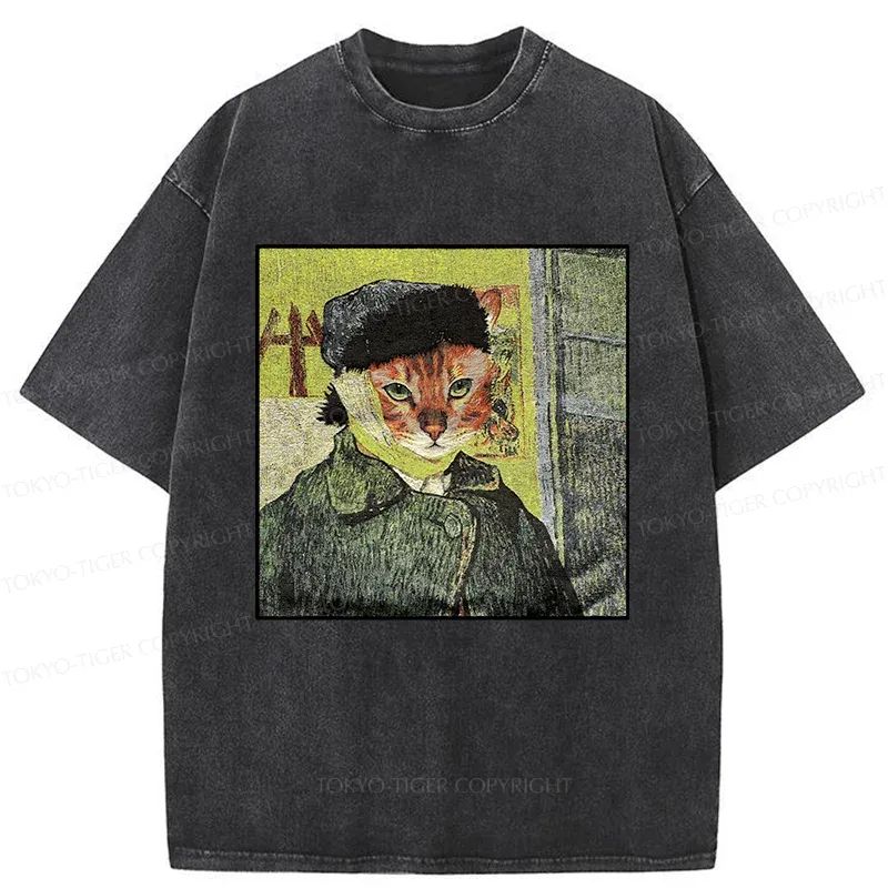 Tokyo-Tiger Van Gogh's Self-portrait Cat Washed T-Shirt Sale