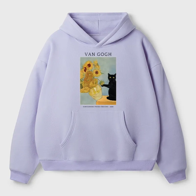 Tokyo-Tiger Black Cat With Sunflowers Aldult Fleece Hoodie