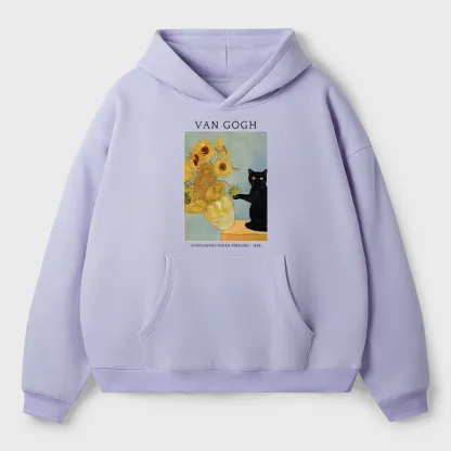 Tokyo-Tiger Black Cat With Sunflowers Aldult Fleece Hoodie