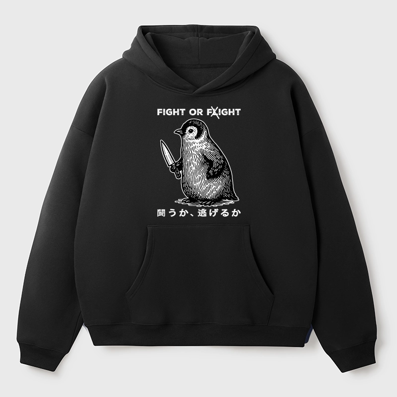 Tokyo-Tiger Funny Fight Or Flight Aldult Fleece Hoodie