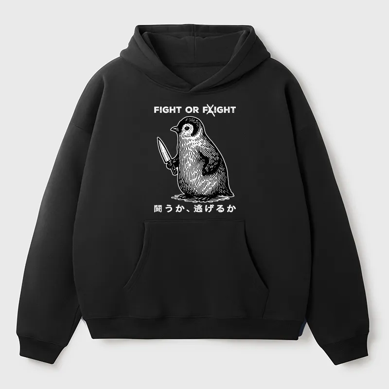 Tokyo-Tiger Funny Fight Or Flight Aldult Fleece Hoodie