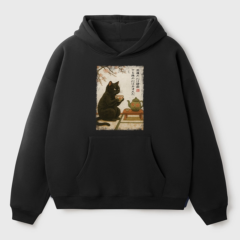 Tokyo-Tiger Tea Time With A Black Cat Aldult Fleece Hoodie