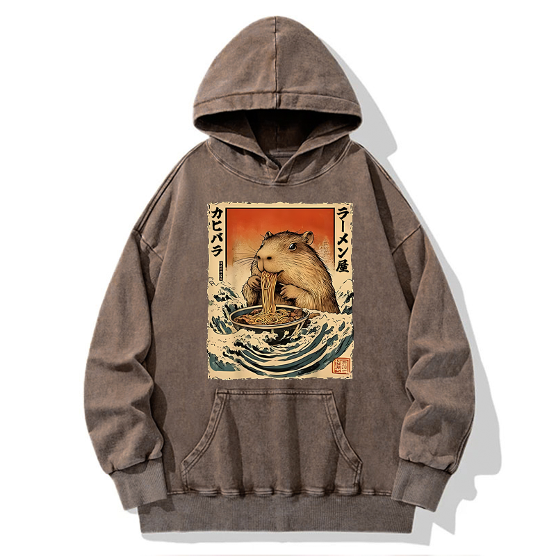 Tokyo-Tiger Hamster Eating Ramen Washed Hoodie