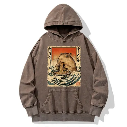 Tokyo-Tiger Hamster Eating Ramen Washed Hoodie