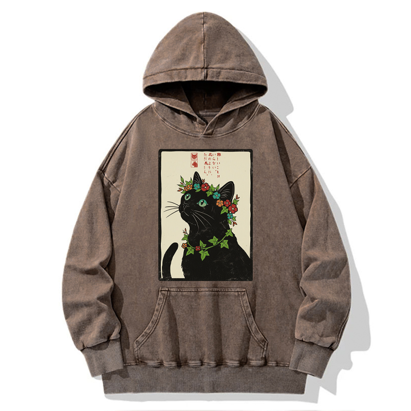 Tokyo-Tiger The Flower-Crowned Cat Washed Hoodie