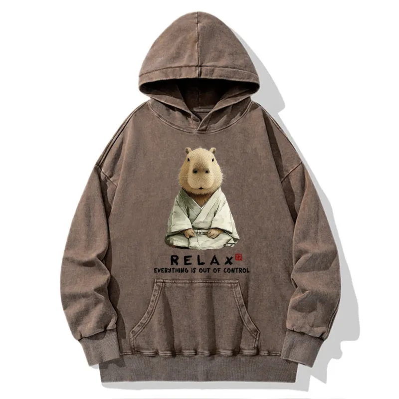 Tokyo-Tiger Zen Capybara：Relax, it's all chaos Washed Hoodie