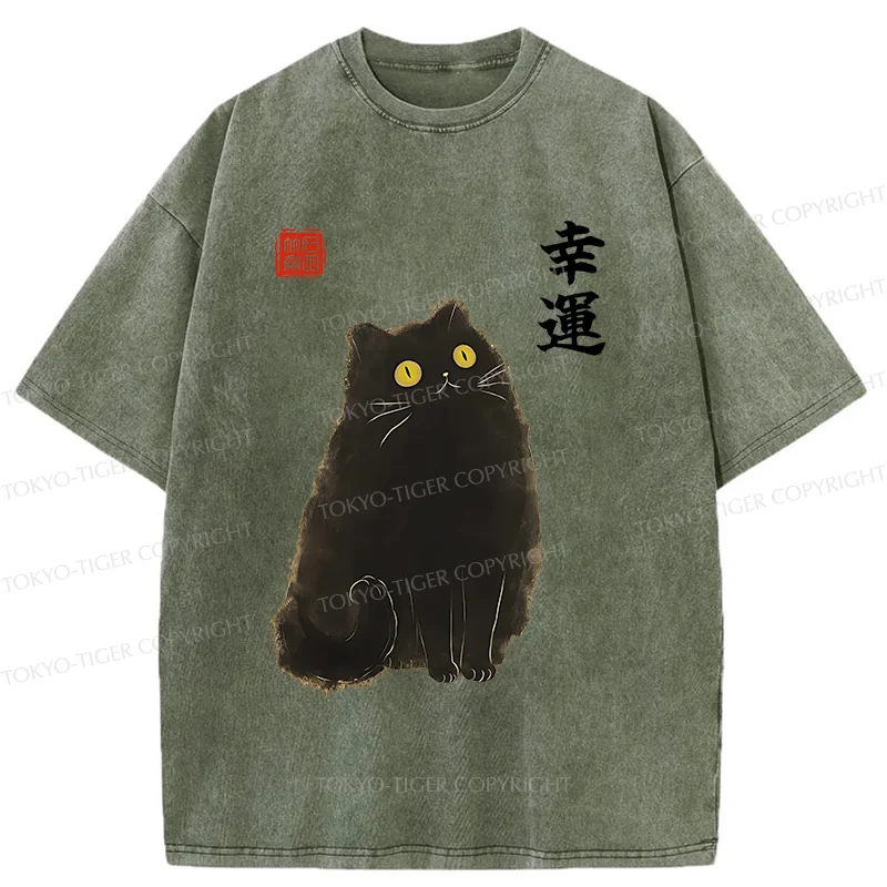 Tokyo-Tiger Lucky Black Cat Washed T-Shirt