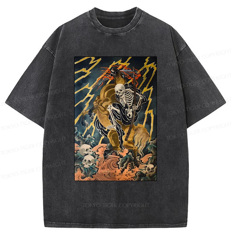Tokyo-Tiger Ukiyo-e Death God Washed T-Shirt