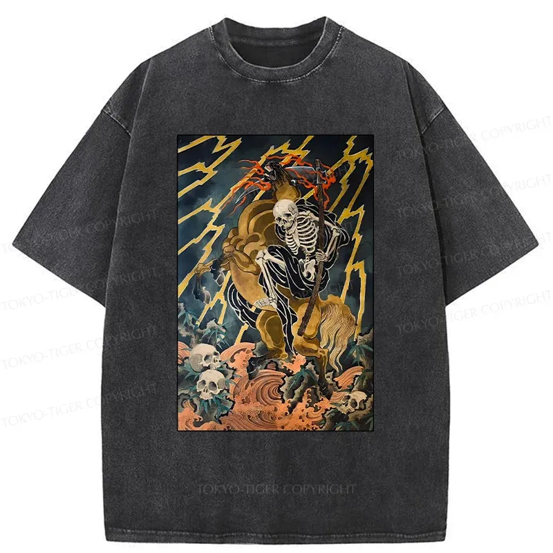 Tokyo-Tiger Ukiyo-e Death God Washed T-Shirt