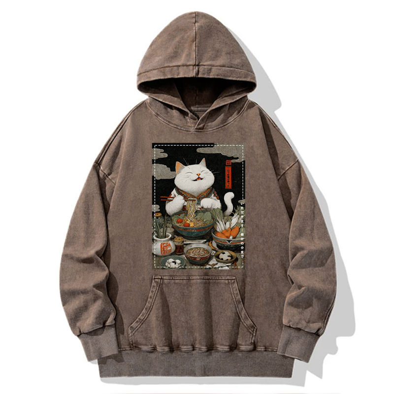 Tokyo-Tiger The Ramen-Loving Cat Washed Hoodie