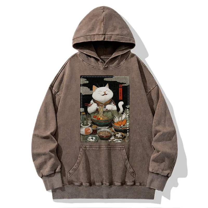 Tokyo-Tiger The Ramen-Loving Cat Washed Hoodie
