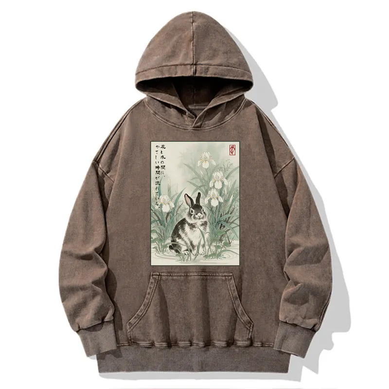 Tokyo-Tiger Little Rabbit Beneath the Blooming Irises Washed Hoodie