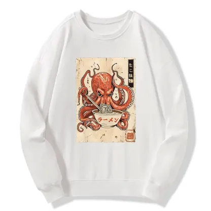 Tokyo-Tiger Retro Octopus Eating Ramen Classic Sweatshirt