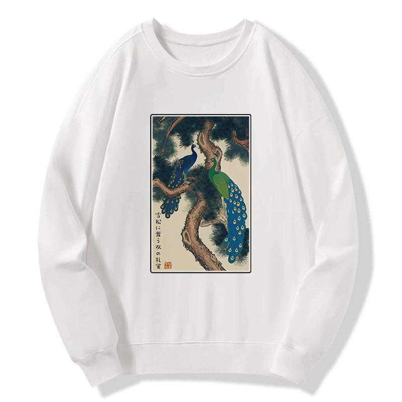 Tokyo-Tiger Peacocks in Snowy Pines Classic Sweatshirt