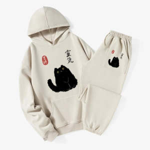 Image of Tokyo-Tiger Black Civet Cat Fleece Lined Hoodie Set