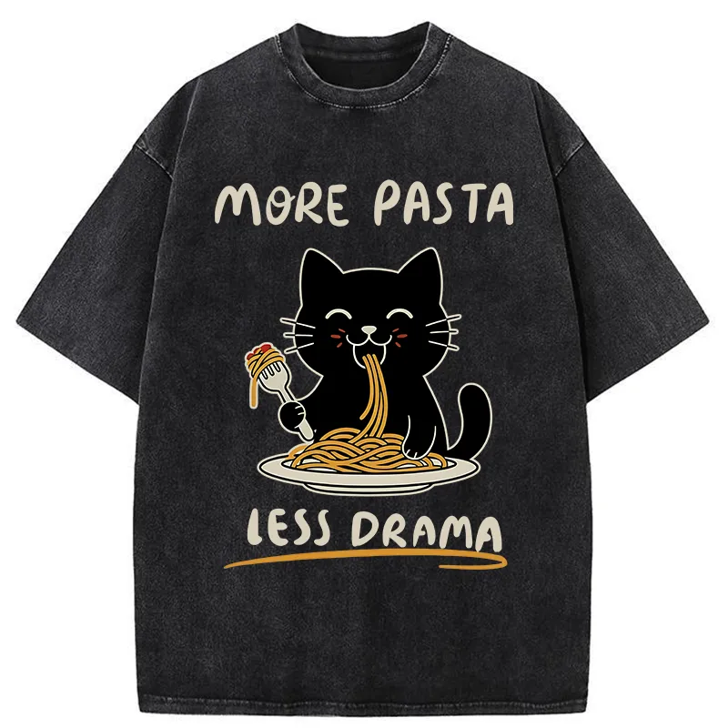 Tokyo-Tiger More Pasta Less Drama Cat Washed T-Shirt