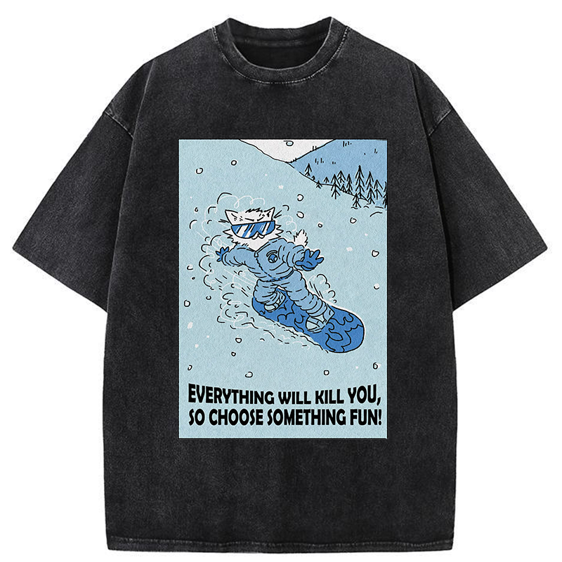 Tokyo-Tiger Skiing Expert Cat Washed T-Shirt
