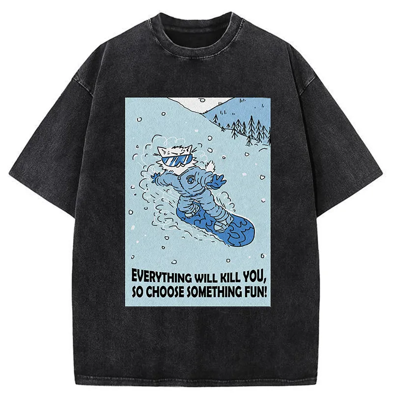 Tokyo-Tiger Skiing Expert Cat Washed T-Shirt