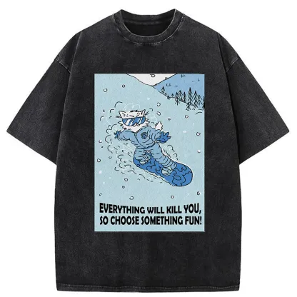 Tokyo-Tiger Skiing Expert Cat Washed T-Shirt