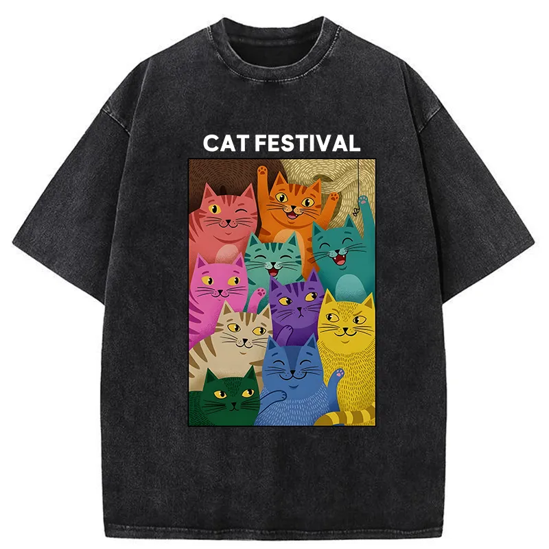 Tokyo-Tiger Colorful Cats Festival Washed T-Shirt