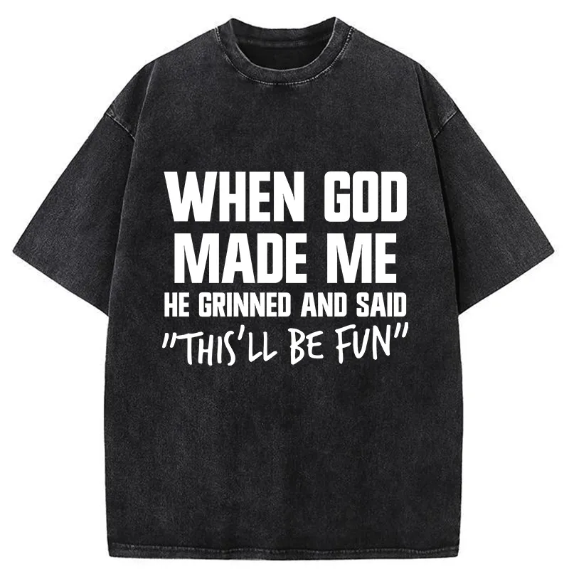 Tokyo-Tiger God Made Me Funny Washed T-Shirt