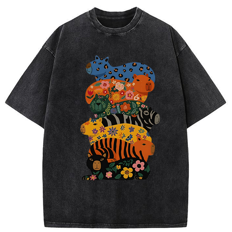 Tokyo-Tiger Cute Colorful Capybaras Washed T-Shirt