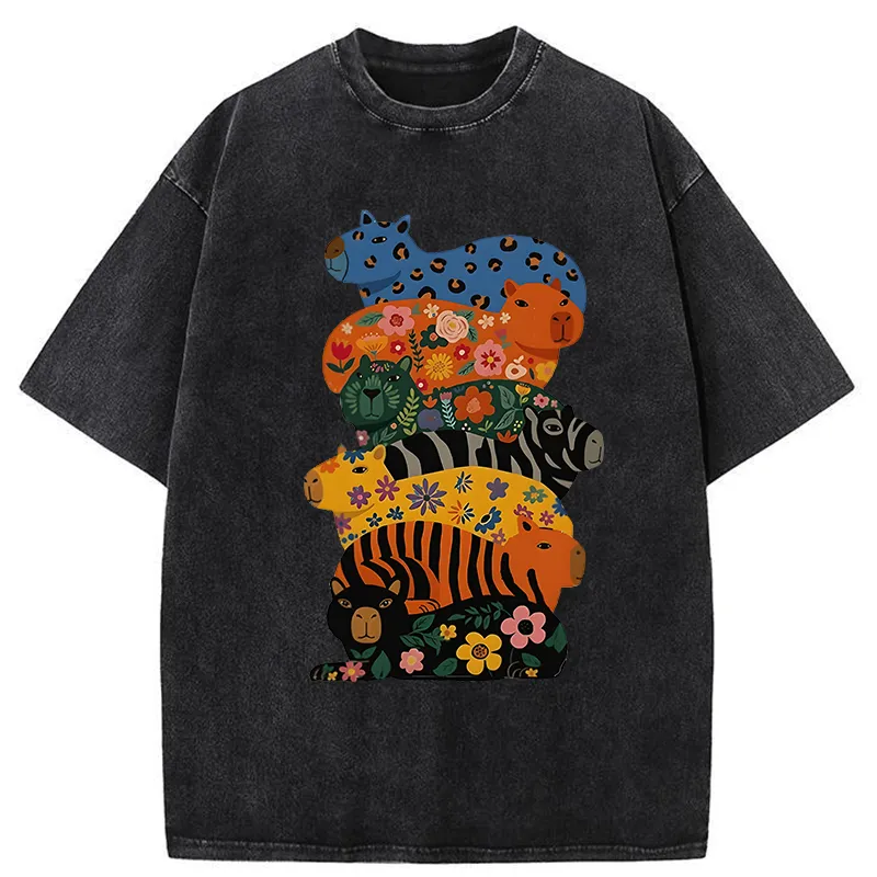 Tokyo-Tiger Cute Colorful Capybaras Washed T-Shirt