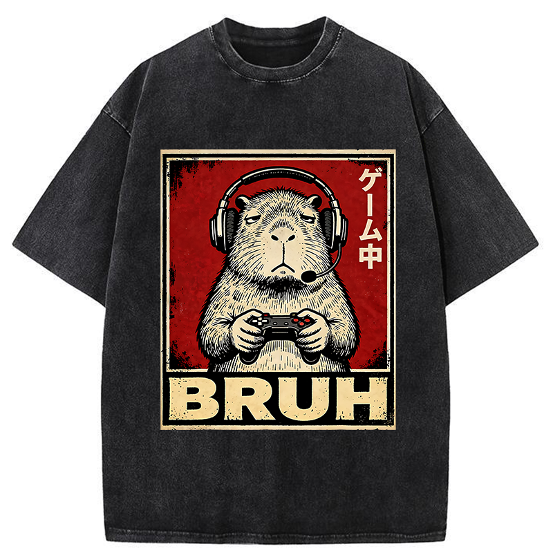 Tokyo-Tiger Funny Capybara Playing Games Washed T-Shirt