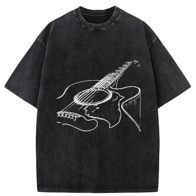 Tokyo-Tiger Guitar Line Art Washed T-Shirt