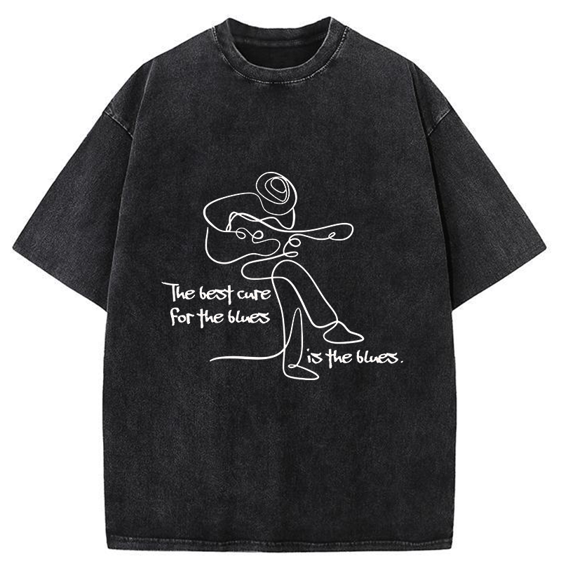 Tokyo-Tiger Funny Simple Line Playing the Guitar Washed T-Shirt