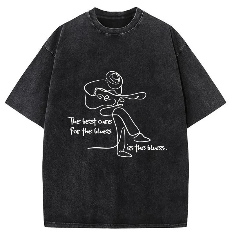 Tokyo-Tiger Funny Simple Line Playing the Guitar Washed T-Shirt