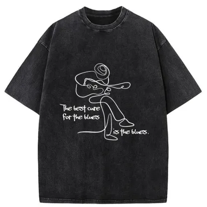 Tokyo-Tiger Funny Simple Line Playing the Guitar Washed T-Shirt