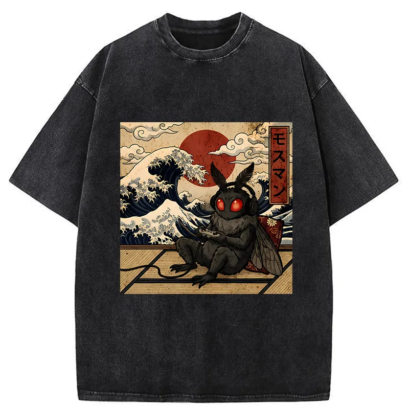 Tokyo-Tiger Mothman Plays Game Japanese Funny Washed T-Shirt