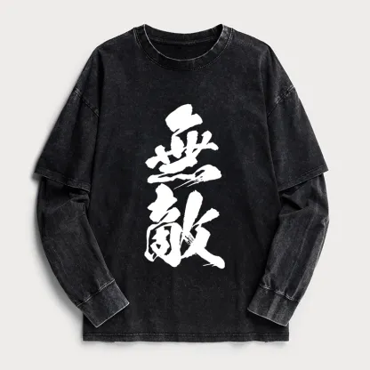 Tokyo-Tiger Invincible Japanese Kanji Washed Double Layer T-Shirt