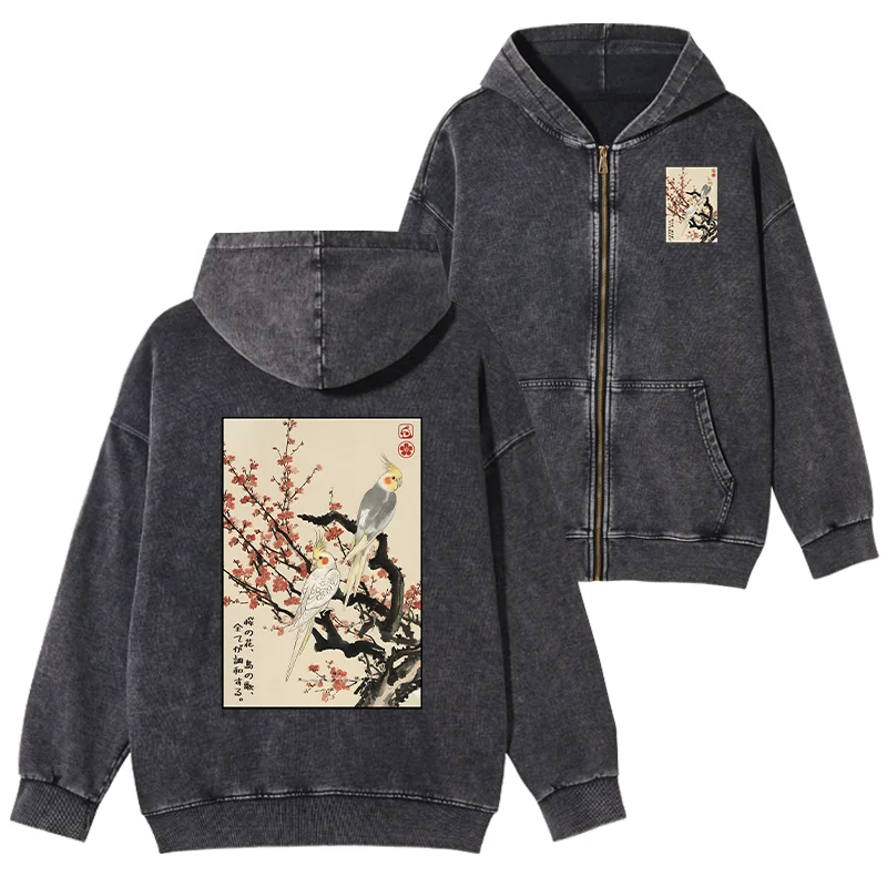Tokyo-Tiger Whispers of Silent Blossoms Washed Zip Hoodie