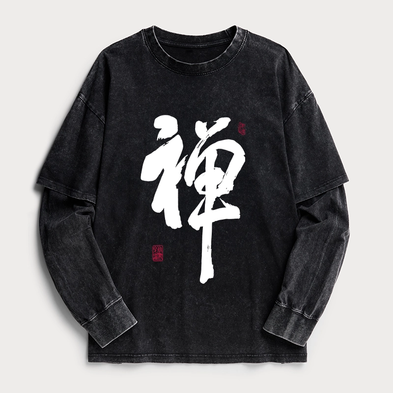Tokyo-Tiger Japanese Zen Kanji Washed Double Layer T-Shirt