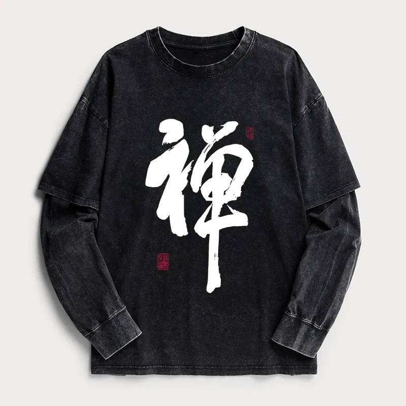 Tokyo-Tiger Japanese Zen Kanji Washed Double Layer T-Shirt