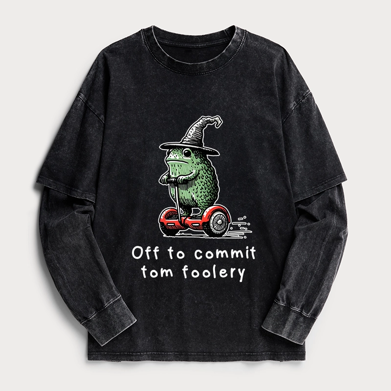 Tokyo-Tiger Frog Riding A Balance Scooter Washed Double Layer T-Shirt