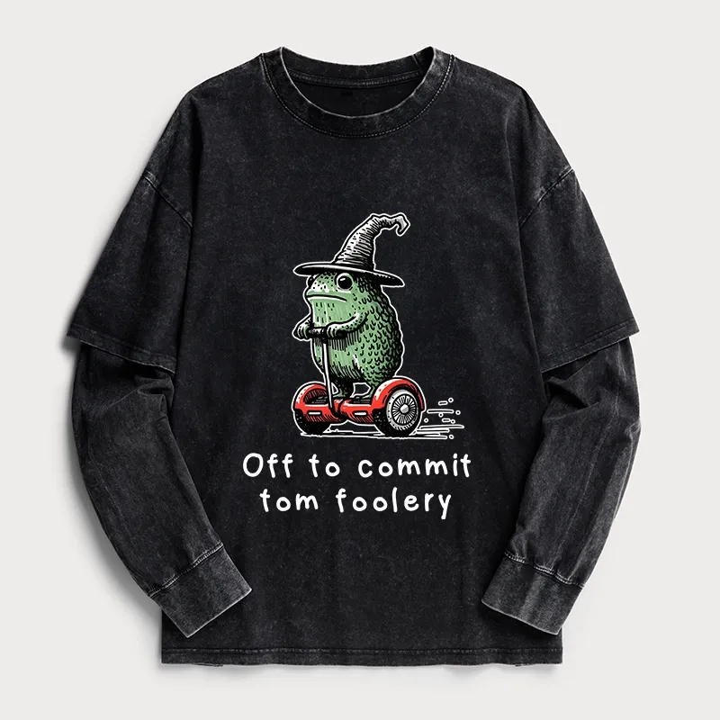 Tokyo-Tiger Frog Riding A Balance Scooter Washed Double Layer T-Shirt