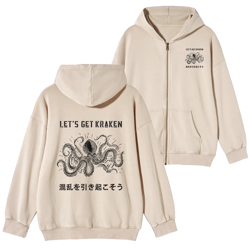Tokyo-Tiger Funny Octopus：Let’s Get Kraken Washed Zip Hoodie